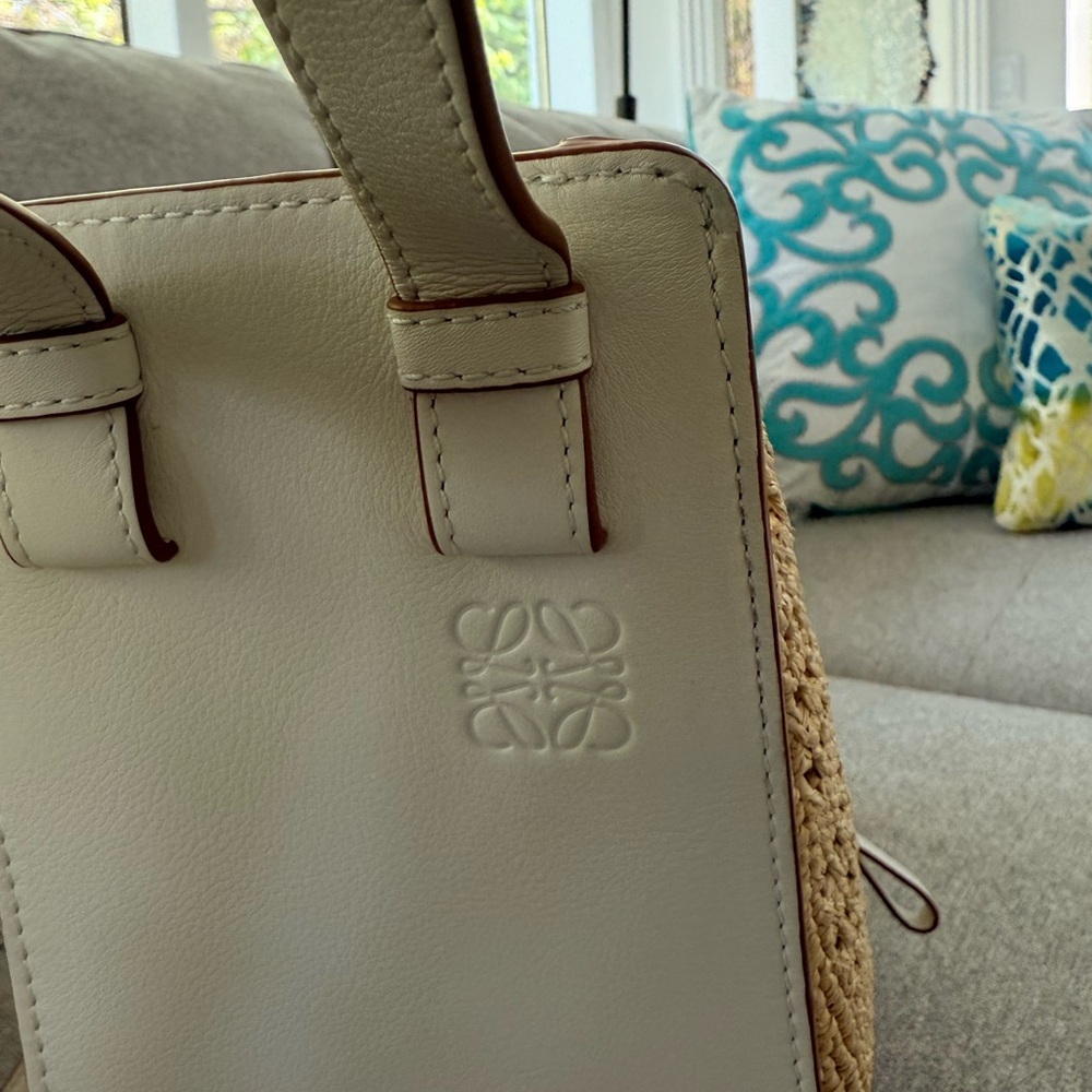 Loewe Hammock Bag, Raffia and White Leather - Picture 5 of 17